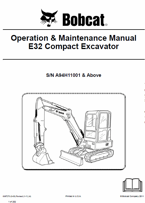 Bobcat E32 Compact Excavator Repair Service Manual Workshop Guide