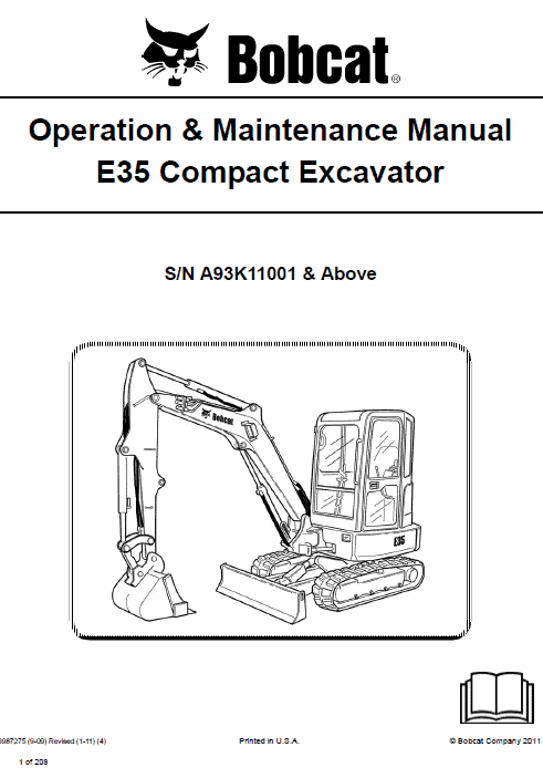 Bobcat E35 Compact Excavator Service Manual Workshop Guide