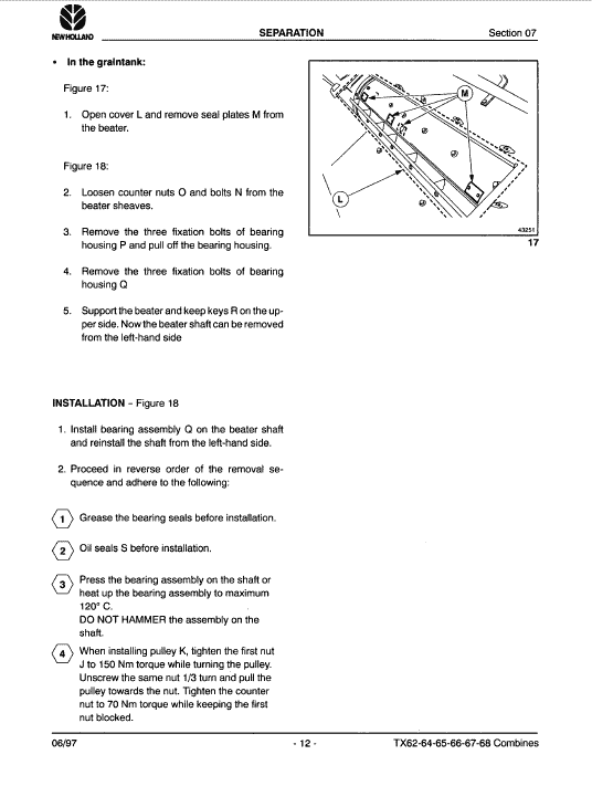 New Holland TX60 Combine Repair Manual Workshop Guide