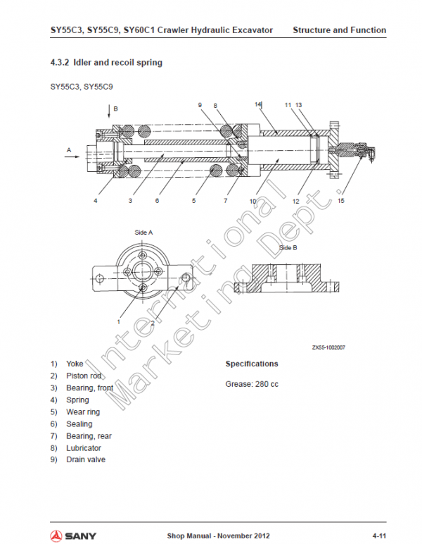 Sany SY55C3, SY55C9, SY60C1 Hydraulic Excavator Repair Service Manual