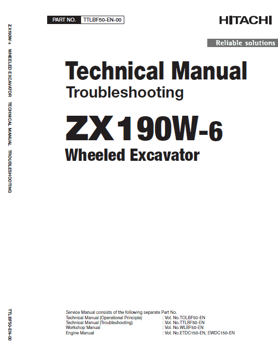 Hitachi ZX190W-5A and ZX190W-6 Wheeled Excavator Service Repair Manual Workshop Guide