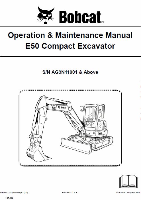 Bobcat E50 Compact Excavator Repair Service Manual Workshop Guide