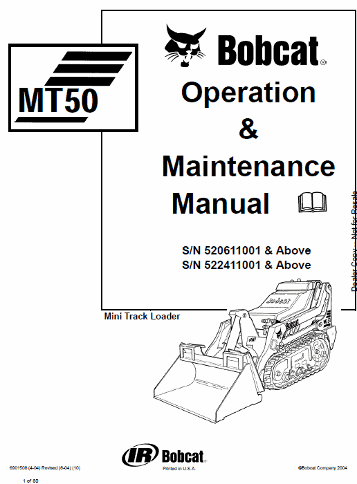 Bobcat MT50 Mini Loader Service Manual Workshop Guide