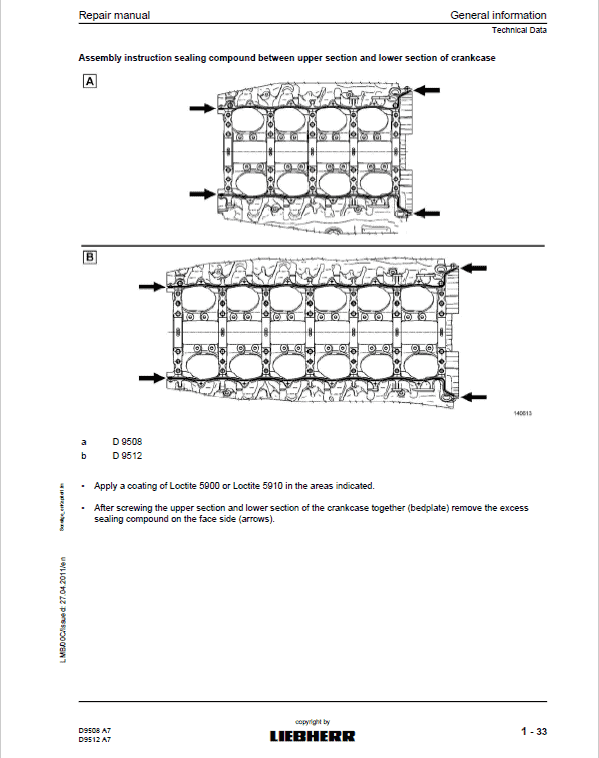 Liebherr D9508 A7, D9512 A7 Engine Service Manual