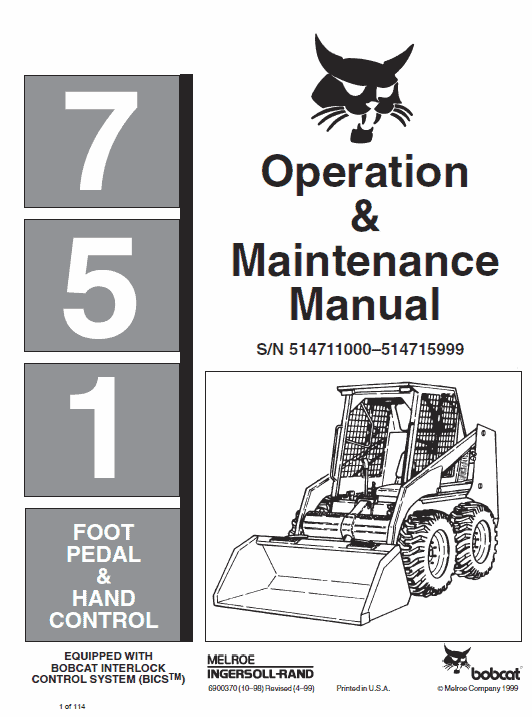 Bobcat 751 Skid-Steer Loader Service Manual Workshop Guide