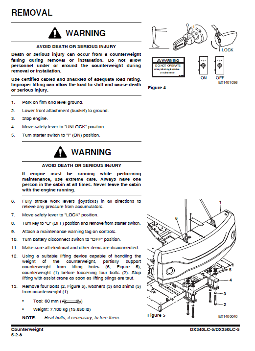 Doosan DX340LC-5 and DX350LC-5 Excavator Service Manual Workshop Guide