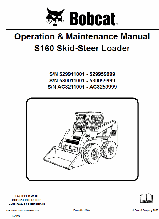 Bobcat S160 Skid-Steer Loader Service Manual Workshop Guide
