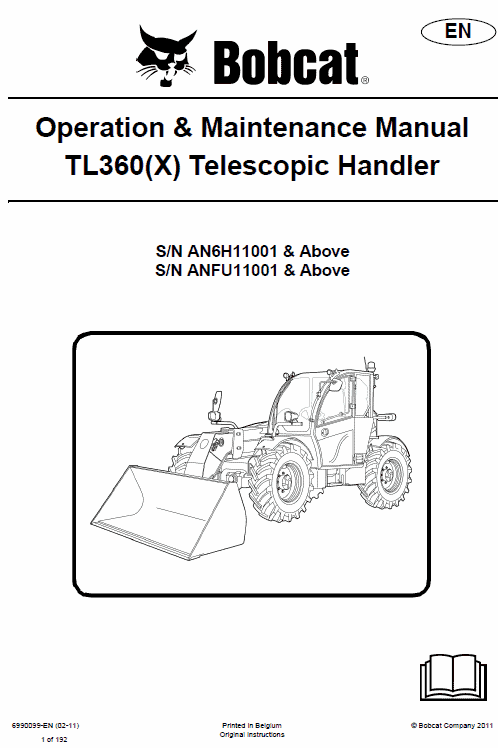 Bobcat TL360 and TL360X Telescopic Handler Service Manual