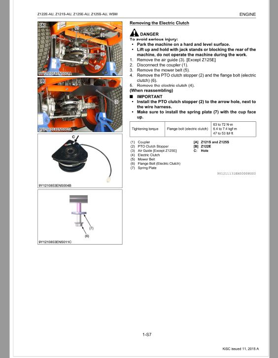 Kubota Z122E-AU, Z121S-AU, Z125E-AU, Z125S-AU Mower Workshop Repair Manual