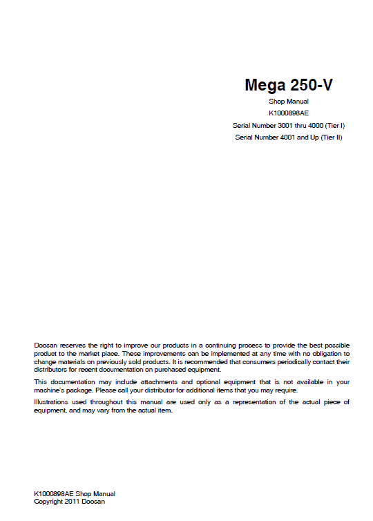 Doosan M250-V Wheel Loader Service Manual Workshop Guide