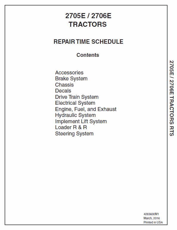 Massey Ferguson 2705E, 2706E Tractor Service Manual Workshop Guide