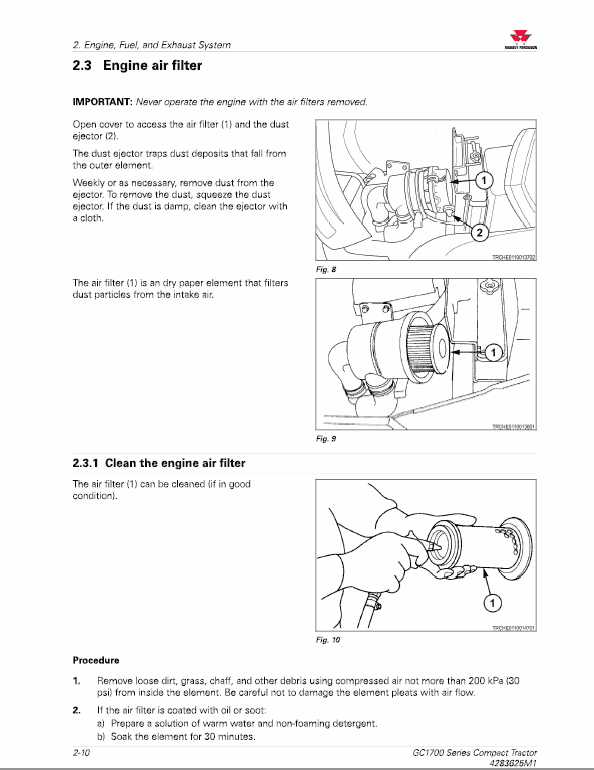Massey Ferguson GC1723E, GC1725M Tractor Service Manual Workshop Guide