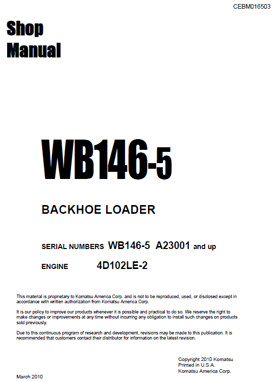 Komatsu WB146-5 Backhoe Loader Service Manual Workshop Guide