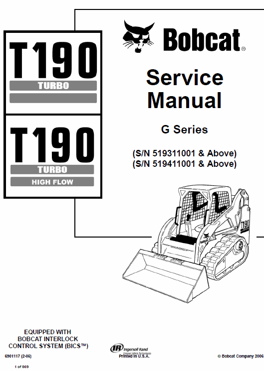 Bobcat T190 Turbo and Turbo High Flow Track Loader Service Manual Workshop Guide
