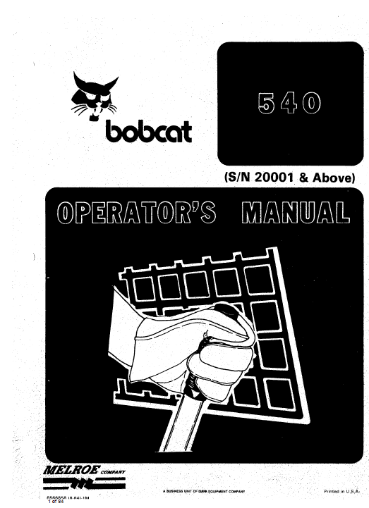 Bobcat 540, 543 and 543B Skid-Steer Loader Service Manual Workshop Guide