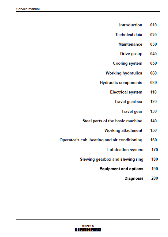 Liebherr R918, R920, R922, R924, R926, R936, R946, R950, R926 Compact Excavator Manual