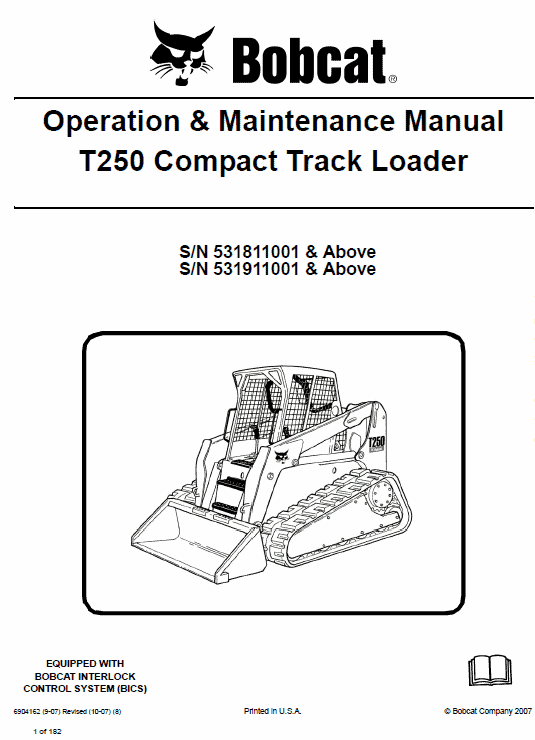 Bobcat T250 Loader Service Manual Workshop Guide