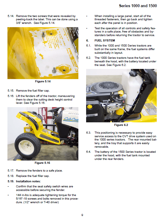 Cub Cadet 1000 and 1500 Series Service Manual Workshop Guide