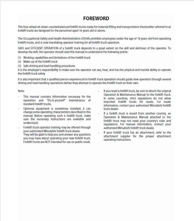 Mitsubishi FD70M Forklift Lift Truck Service Manual