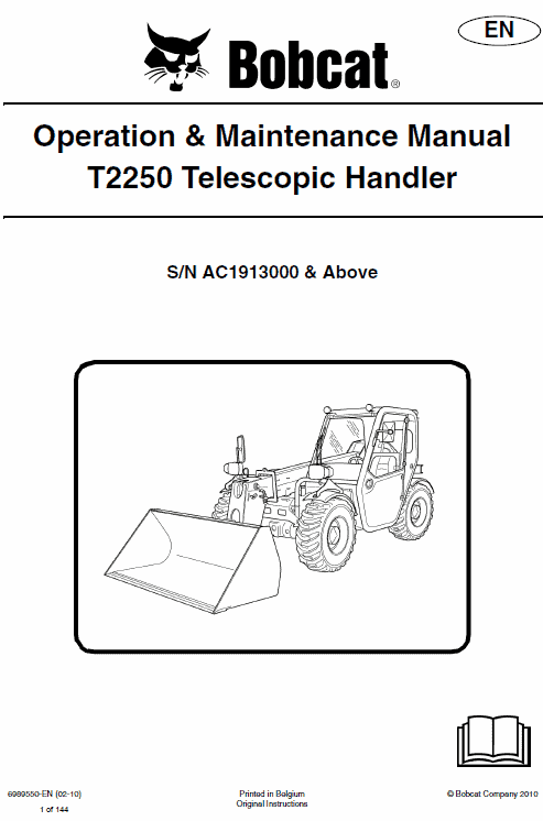 Bobcat T2250 Telescopic Handler Service Repair Manual Workshop Guide