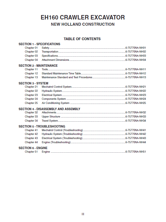 New Holland EH160 Crawler Excavator Service Manual Workshop Guide