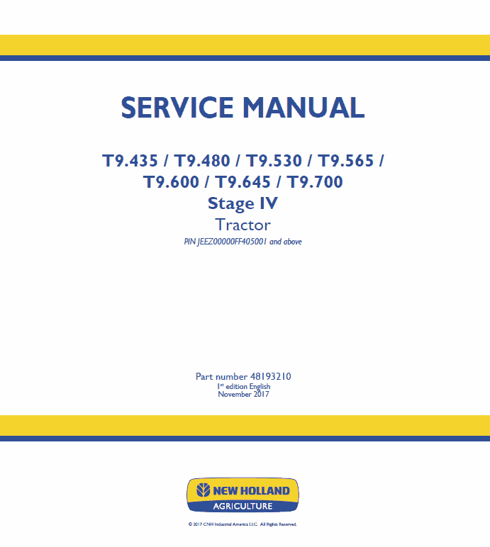 New Holland T9.600, T9.645, T9.700 Tractor Service Manual Workshop Guide