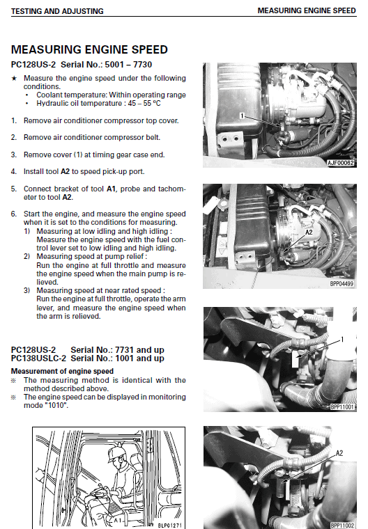 Komatsu PC128US-2, PC138US-2 and PCN138USLC-2E0 Excavator Manual Workshop Guide