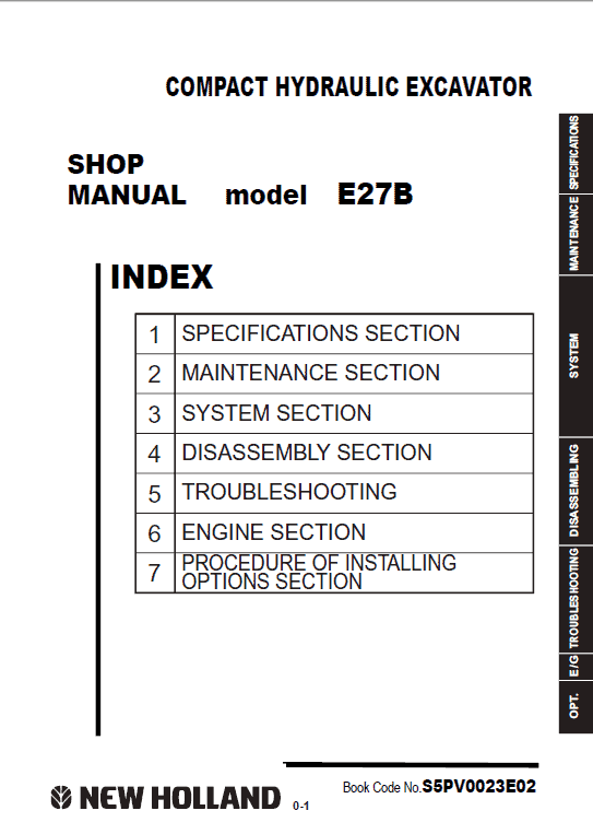 New Holland E27B Compact Excavator Service Manual Workshop Guide