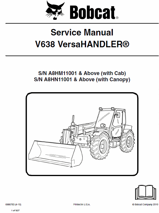 Bobcat V638 VersaHANDLER Telescopic Service Manual Workshop Guide