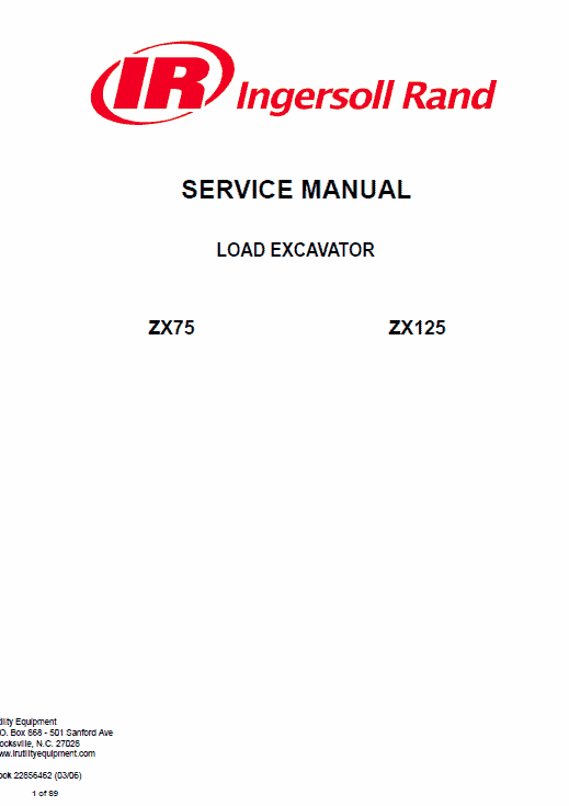 Bobcat ZX75 and ZX125 Excavator Service Manual Workshop Guide