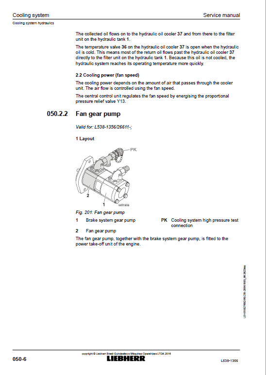 Liebherr L538 Type 1356 Wheel Loader Service Manual