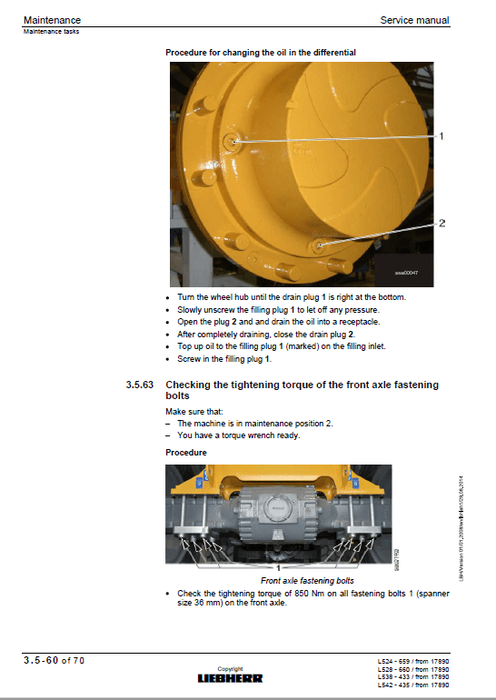 Liebherr L524, L528, L538, L542 Wheel Loader Service Manual