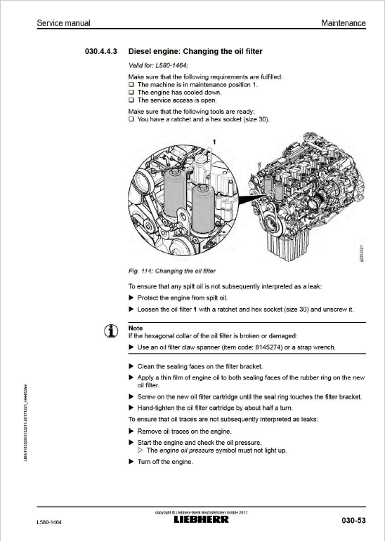 Liebherr L580 Type 1464 Wheel Loader Service Manual