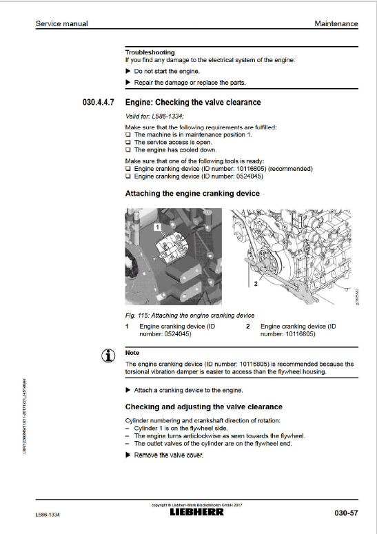 Liebherr L586 Type 1334 Wheel Loader Service Manual