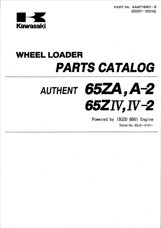 Kawasaki 65ZIV-2 Wheel Loader Repair Service Manual