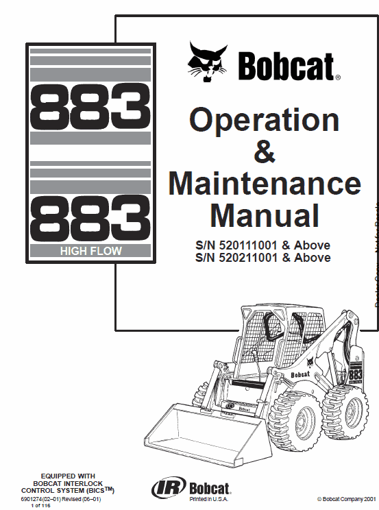 Bobcat 873 and 883 G-Series Skid-Steer Loader Service Manual Workshop Guide