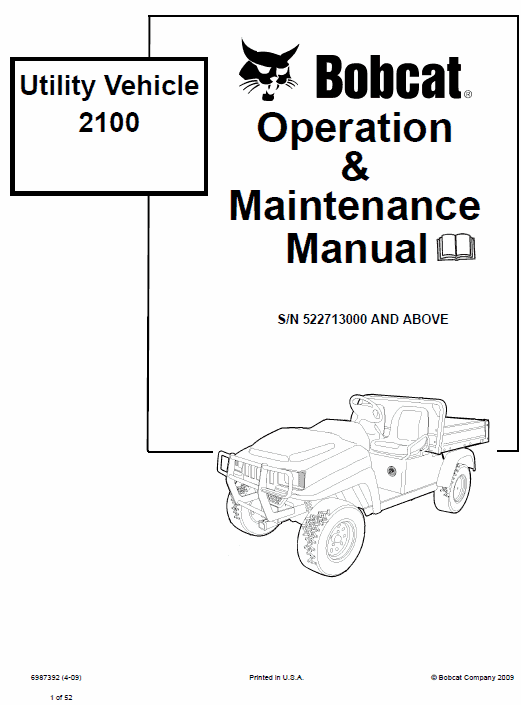Bobcat 2100 and 2100s Utility Vehicle Service Manual Workshop Guide