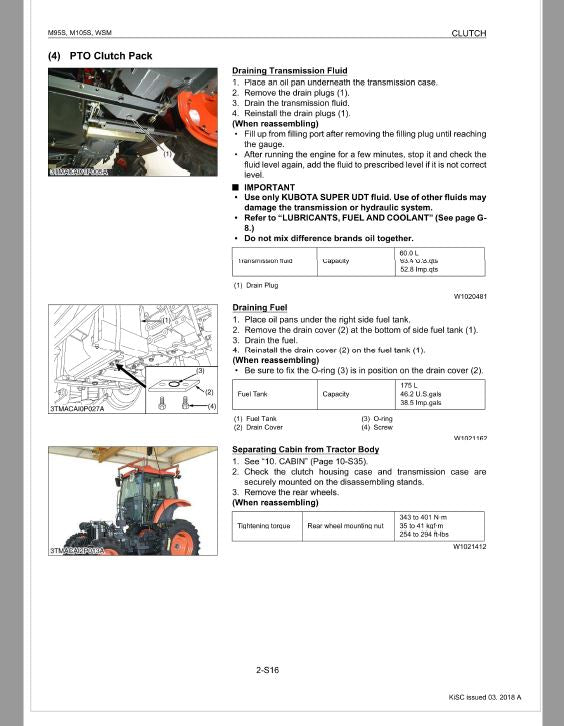 Kubota M95S, M105S Tractor Workshop Service Repair Manual