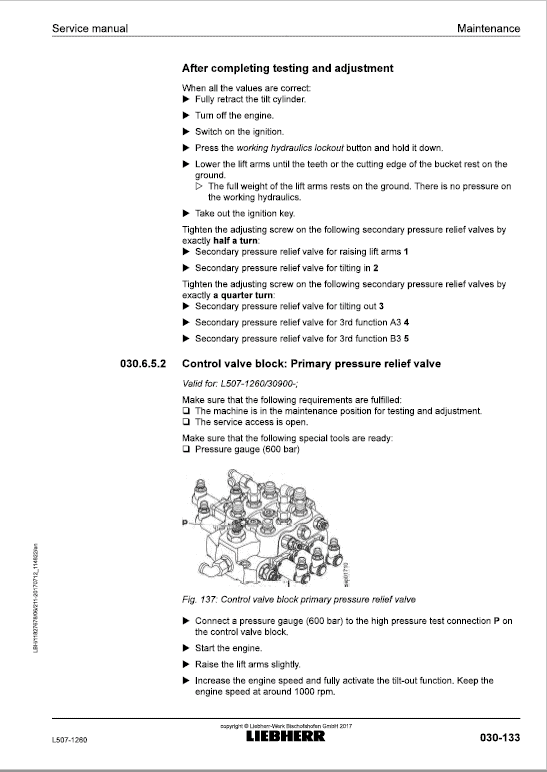 Liebherr L507 Type 1260 Wheel Loader Service Manual