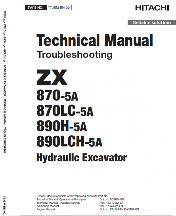 Hitachi ZX870-5A and 890H-5A Excavator Service Repair Manual Workshop Guide