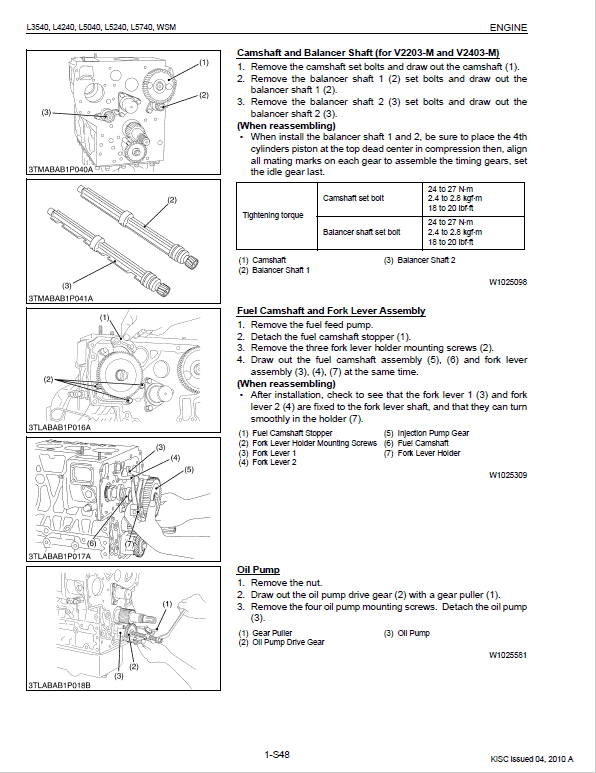 Kubota L3240, L3540, L4240, L5040, L5240, L5740 Tractors Service Manual