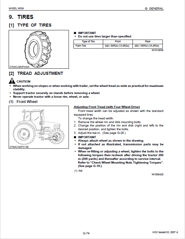 Kubota M105S Tractor Service Manual