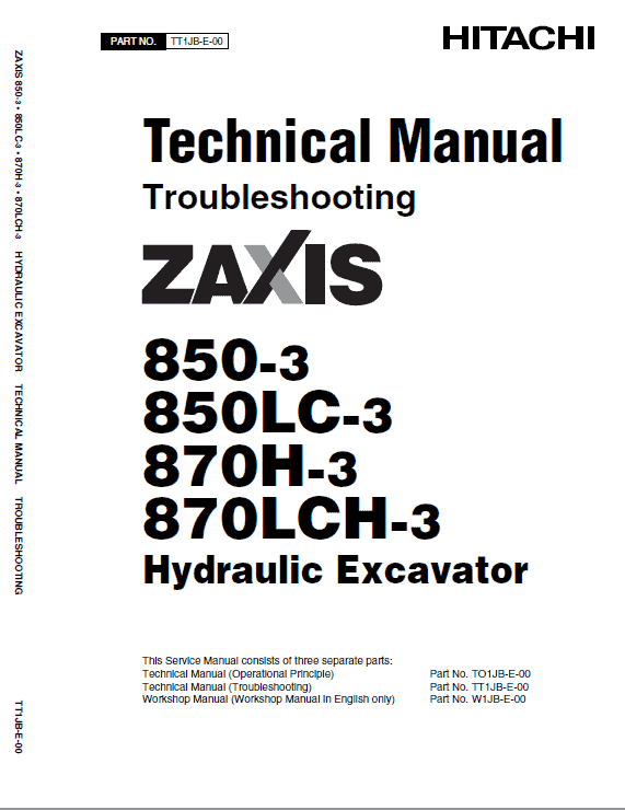 Hitachi ZX850-3 and ZX870H-3 Excavator Service Repair Manual Workshop Guide