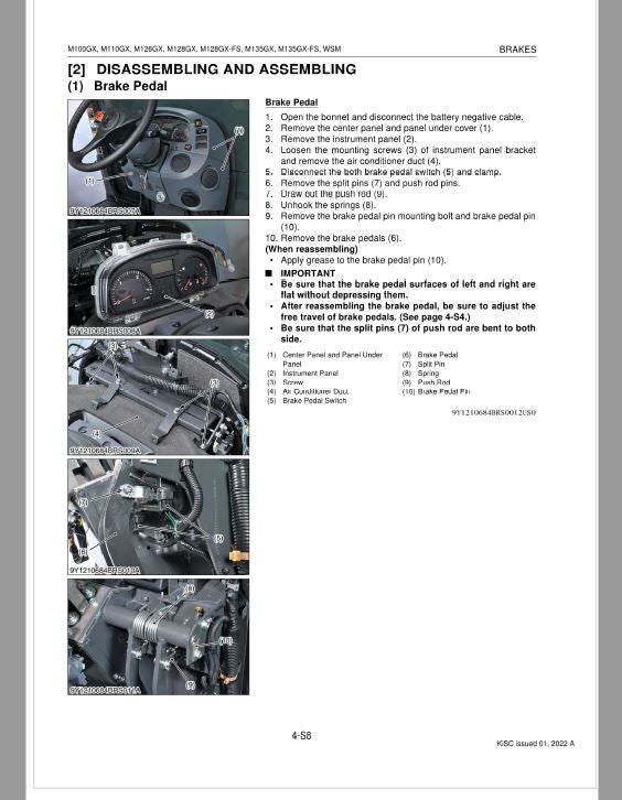 Kubota M100GX, M110GX, M126GX, M128GX, M135GX Tractor Service Repair Manual