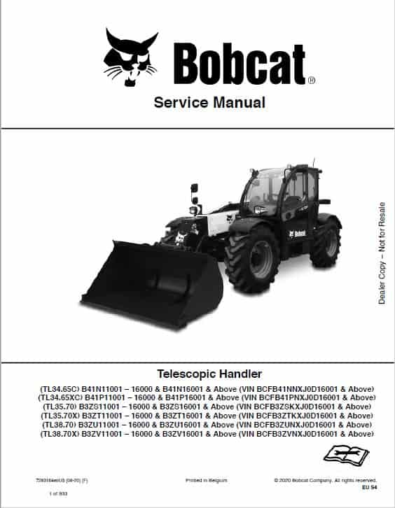 Bobcat TL34.65, TL35.70, TL38.70 versaHANDLER Telescopic Service Repair Manual