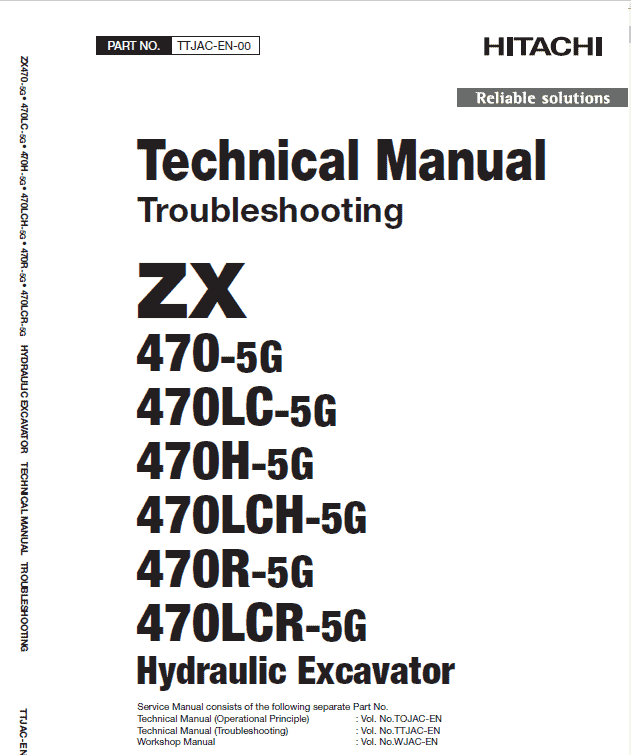 Hitachi ZX470-5G Excavator Service Repair Manual Workshop Guide