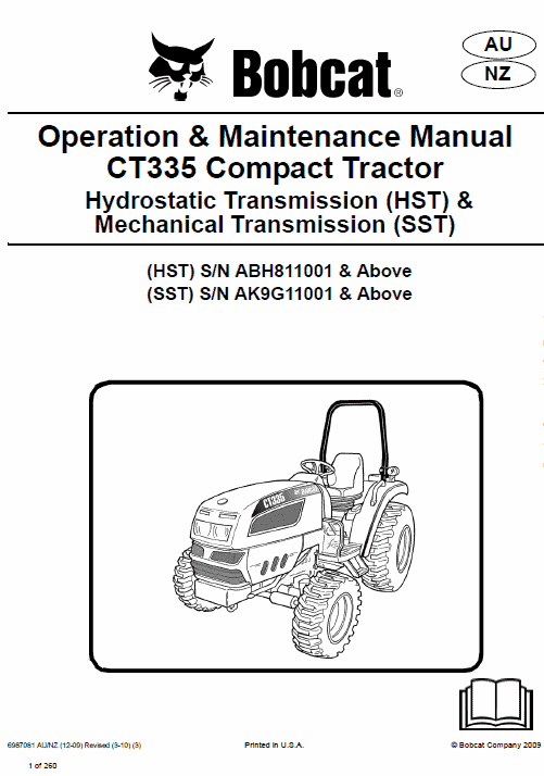 Bobcat CT335 Compact Tractor Service Manual Workshop Guide
