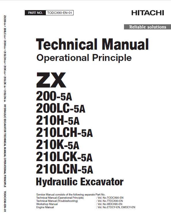 Hitachi ZX200-5A and ZX210LCN-5A Excavator Service Repair Manual Workshop Guide