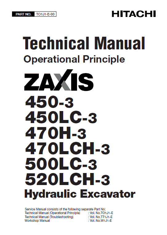 Hitachi ZX450-3, ZX470LCH-3 and ZX520LCH-3 Excavator Service Repair Manual Workshop Guide