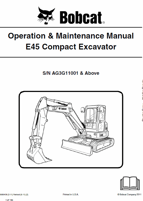 Bobcat E45 Compact Excavator Service Manual Workshop Guide